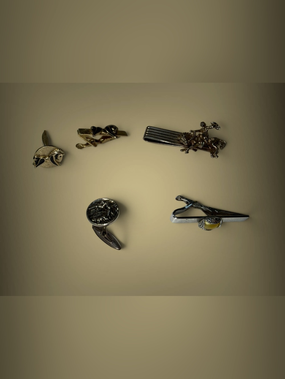 Mixed Metal Tie Clips and Cufflink Set - Silver & Gold Accents